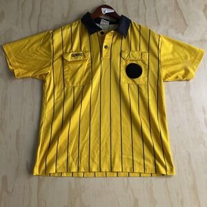 Vintage Olympus Polo Mens Medium Yellow Pinstripe Referee Taiwan Pockets Shirt